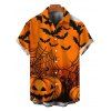 Gothic Halloween Couple Outfit Pumpkin Spider Web Bat Print Lace Up Belt Ruffle Off the Shoulder Handkerchief Dress and Shirt Set - Orange S | US 4