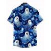 Halloween Couple Outfit Cute Ghost Floral Print Lace Up Belt Ruffle Off the Shoulder Handkerchief Dress and Shirt Set - Bleu profond S | US 4