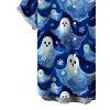 Halloween Couple Outfit Cute Ghost Floral Print Lace Up Belt Ruffle Off the Shoulder Handkerchief Dress and Shirt Set - Bleu profond S | US 4