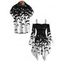 Gothic Halloween Couple Outfit Colorblock Bat Print Lace Up Belt Ruffle Off the Shoulder Bell Sleeve Handkerchief Dress and Shirt Set - Noir S | US 4