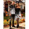 Gothic Halloween Couple Outfit Colorblock Bat Print Lace Up Belt Ruffle Off the Shoulder Bell Sleeve Handkerchief Dress and Shirt Set - Noir S | US 4