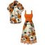 Vintage Halloween Couple Outfit Ghost Floral Striped Print Tied Back Square Neck A Line Dress and Shirt Set - Orange S | US 4