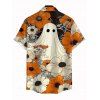 Vintage Halloween Couple Outfit Ghost Floral Striped Print Tied Back Square Neck A Line Dress and Shirt Set - Orange S | US 4