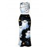 Halloween Couple Outfit Cute Ghost Spider Web Star Print Cropped Tank Top Slit Bodycon Skirt and Shirt Set - Noir S | US 4