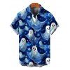 Men's Halloween Shirt Cute Ghost Floral Print Button Up Shirt - Bleu profond XL