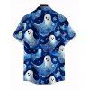 Men's Halloween Shirt Cute Ghost Floral Print Button Up Shirt - Bleu profond XL