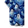 Men's Halloween Shirt Cute Ghost Floral Print Button Up Shirt - Bleu profond XL