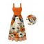 Vintage Halloween Dress Ghost Floral Striped Print Tied Back Square Neck A Line Dress - Orange XXL | US 14