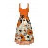 Vintage Halloween Dress Ghost Floral Striped Print Tied Back Square Neck A Line Dress - Orange XXL | US 14