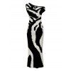 Vacation Dress Abstract Geometric Line Print Ruched Skew Neck Bodycon Dress - Noir XXL | US 14