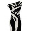 Vacation Dress Abstract Geometric Line Print Ruched Skew Neck Bodycon Dress - Noir XXL | US 14
