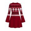 Halloween Gothic Sweater Dress Skulls Zig Zag Geometric Print Bell Sleeve A Line Mini Dress - Rouge Vineux XXL | US 14