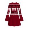Halloween Gothic Sweater Dress Skulls Zig Zag Geometric Print Bell Sleeve A Line Mini Dress - Rouge Vineux XXL | US 14