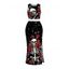 Halloween Gothic Women Outfit Skulls Rose Floral Galaxy Print Cropped Tank Top and Slit Bodycon Skirt Set - Noir XXL | US 14