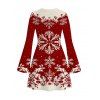 Vintage Christmas Sweater Dress Colorblock Snowflake Print Bell Sleeve A Line Mini Dress - Rouge foncé L | US 8-10