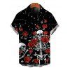Men's Halloween Gothic Shirt Skulls Rose Floral Galaxy Print Button Up Shirt - Noir 5XL
