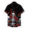 Men's Halloween Gothic Shirt Skulls Rose Floral Galaxy Print Button Up Shirt - Noir 5XL