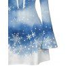 Christmas Dress Snowflake Tie Dye Print Bowknot Bell Sleeve Sweetheart Neck A Line Mini Dress - Bleu Poudre L | US 8-10