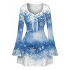 Christmas Dress Snowflake Tie Dye Print Bowknot Bell Sleeve Sweetheart Neck A Line Mini Dress - Bleu Poudre L | US 8-10