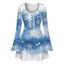 Christmas Dress Snowflake Tie Dye Print Bowknot Bell Sleeve Sweetheart Neck A Line Mini Dress - Bleu Poudre L | US 8-10