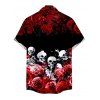 Men's Gothic Shirt Rose Floral Skulls Print Button Up Shirt - Noir 5XL