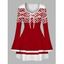 Vintage Christmas Dress Pixel Geometric Colorblock Print Bowknot Bell Sleeve Sweetheart Neck A Line Mini Dress - Rouge Vineux M | US 6