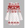 Christmas Dress Elk Snowflake Geometric Print Bell Sleeve A Line Mini Dress - Blanc XXL | US 14
