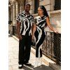 Vacation Couple Outfit Abstract Geometric Line Print Ruched Skew Neck Bodycon Dress and Shirt Set - Noir S | US 4