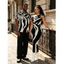 Vacation Couple Outfit Abstract Geometric Line Print Ruched Skew Neck Bodycon Dress and Shirt Set - Noir S | US 4