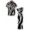 Vacation Couple Outfit Abstract Geometric Line Print Ruched Skew Neck Bodycon Dress and Shirt Set - Noir S | US 4