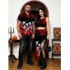 Gothic Couple Outfit Rose Floral Skulls Print Cropped Tank Top Bodycon Slit Skirt and Shirt Set - Noir S