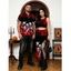 Gothic Couple Outfit Rose Floral Skulls Print Cropped Tank Top Bodycon Slit Skirt and Shirt Set - Noir S