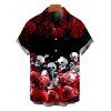 Gothic Couple Outfit Rose Floral Skulls Print Cropped Tank Top Bodycon Slit Skirt and Shirt Set - Noir S