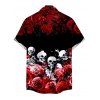 Gothic Couple Outfit Rose Floral Skulls Print Cropped Tank Top Bodycon Slit Skirt and Shirt Set - Noir S
