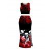 Gothic Couple Outfit Rose Floral Skulls Print Cropped Tank Top Bodycon Slit Skirt and Shirt Set - Noir S