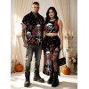 Halloween Gothic Couple Outfit Skulls Rose Floral Galaxy Print Cropped Tank Top Slit Bodycon Skirt and Shirt Set - Noir S | US 4