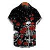Halloween Gothic Couple Outfit Skulls Rose Floral Galaxy Print Cropped Tank Top Slit Bodycon Skirt and Shirt Set - Noir S | US 4