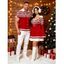 Vintage Christmas Couple Outfit Pixel Geometric Colorblock Print Bowknot Bell Sleeve Dress and Shirt Set - Rouge S | US 4
