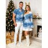 Christmas Couple Outfit Snowflake Tie Dye Print Bowknot Bell Sleeve Sweetheart Neck A Line Mini Dress and Shirt Set - Bleu Poudre S | US 4