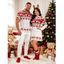 Christmas Couple Outfit Elk Snowflake Geometric Print Bell Sleeve A Line Mini Dress and Shirt Set - Rouge S | US 4