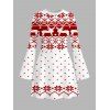Christmas Couple Outfit Elk Snowflake Geometric Print Bell Sleeve A Line Mini Dress and Shirt Set - Blanc S | US 4