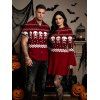 Halloween Gothic Couple Outfit Skulls Zig Zag Geometric Print Bell Sleeve A Line Mini Sweater Dress and Shirt Set - Rouge Vineux S | US 4