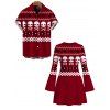 Halloween Gothic Couple Outfit Skulls Zig Zag Geometric Print Bell Sleeve A Line Mini Sweater Dress and Shirt Set - Rouge Vineux S | US 4