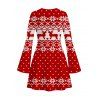 Christmas Dress Elk Snowflake Geometric Print Bell Sleeve A Line Mini Dress - Rouge XL | US 12