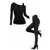 Gothic Couple Outfit Solid Color Grommet Buckle Strap Skew Neck Top and Lace Up Legging Set - Noir S | US 4