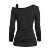 Gothic Top Solid Color Lace Up Grommet Buckle Strap Skew Neck Long Sleeve Pullover Top - Noir XXL | US 14