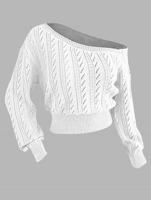 Solid Color Sweater Hollow Out Skew Neck Cropped Sweater