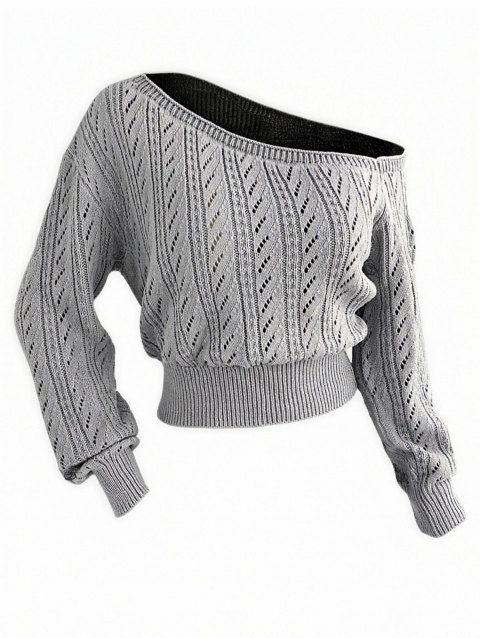 Solid Color Sweater Hollow Out Skew Neck Cropped Sweater