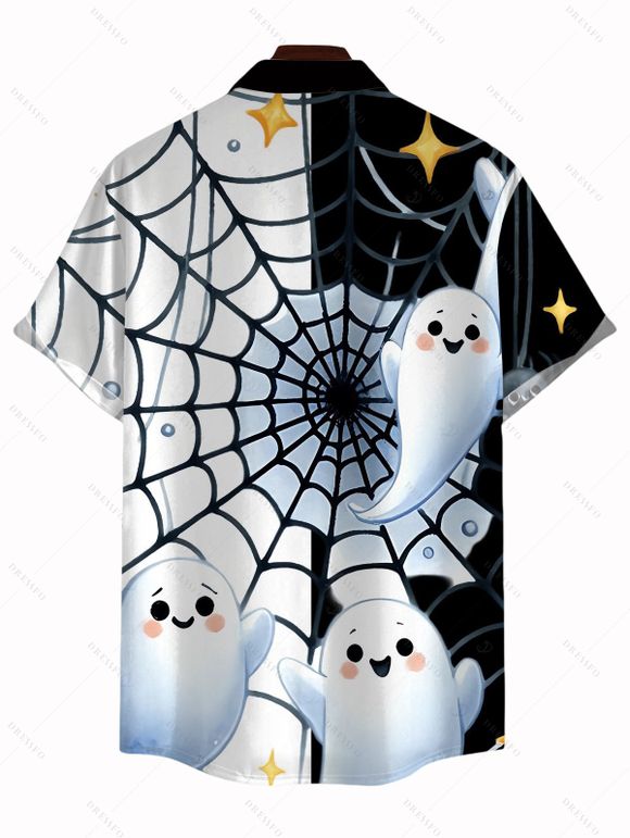 Men's Halloween Shirt Cute Ghost Spider Web Star Print Button Up Shirt - Noir L