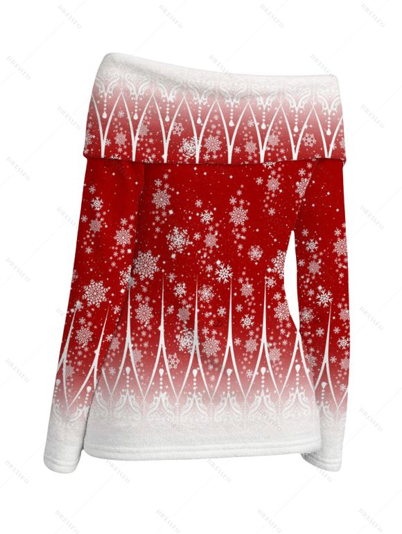 Christmas Top Ombre Snowflake Print Foldover Off the Shoulder Top - Rouge Vineux S | US 4